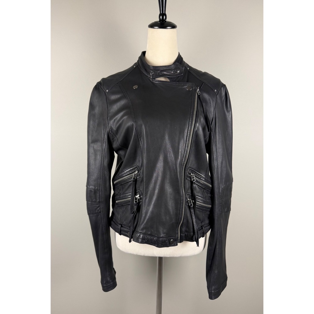Kenneth Cole New York Leather Moto Jacket Large Black Asymmetric Zip Biker L